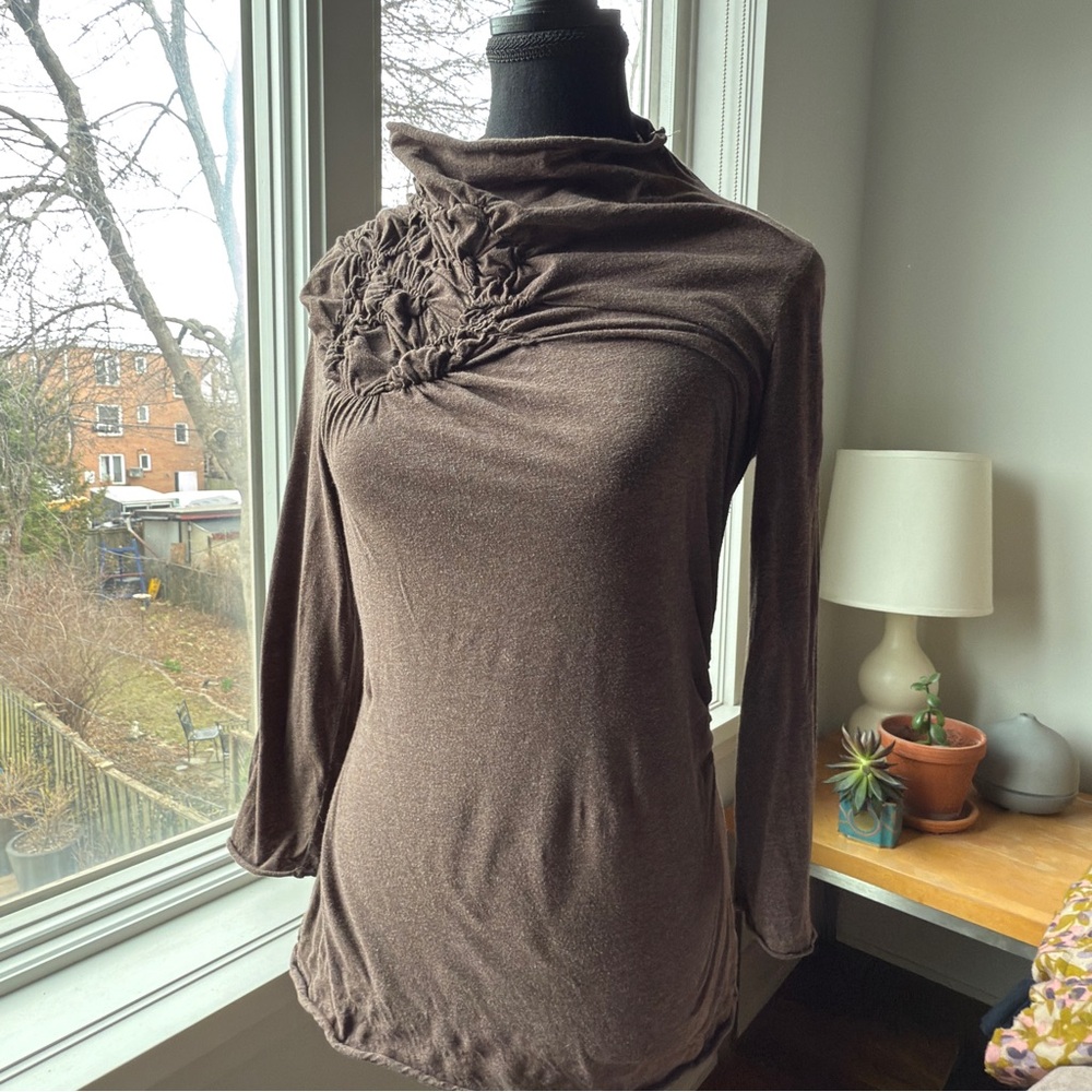 Anthropologie Chocolate Brown 3/4 Sleeve Tee, size M